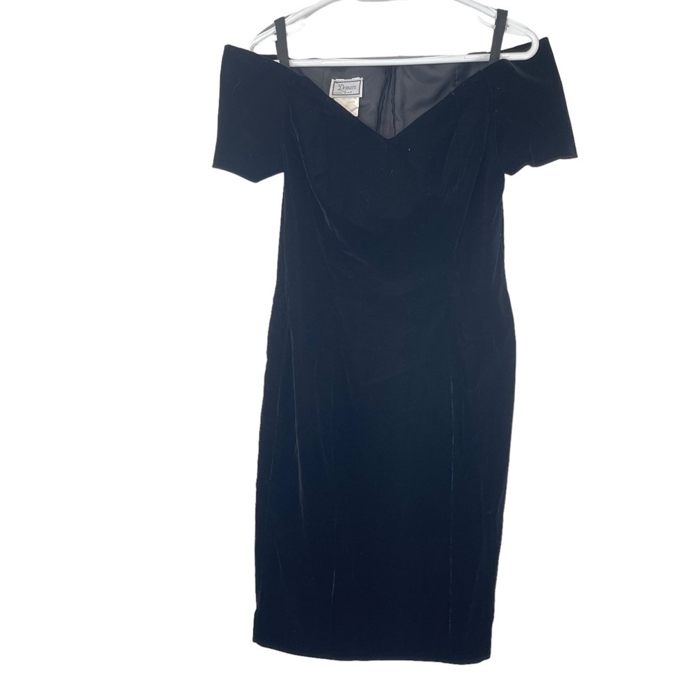 Demaro Womens Black Velvet Dress Size 8 Off the Shoulder Vintage Midi Cocktails
